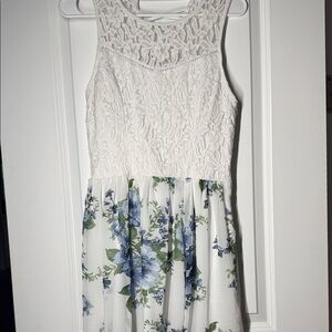 Speechless White Lace Bodice Dress with Blue and Green Floral Skirt